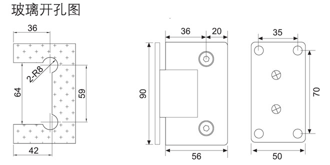 匯泰龍HF-2322-90° 玻璃門合頁(yè)（雙邊）開(kāi)孔圖