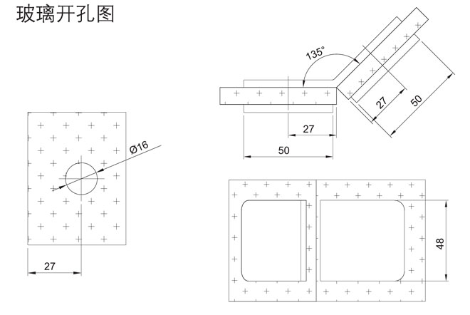 匯泰龍HF-2323-135° 玻璃連接夾開孔圖